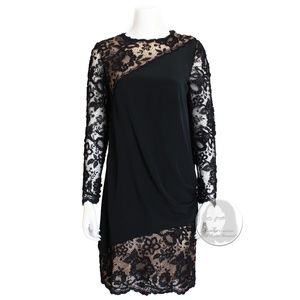 Bill Blass Cocktail Dress Black Illusion Lace Formal Vintage 1970s LBD Rare